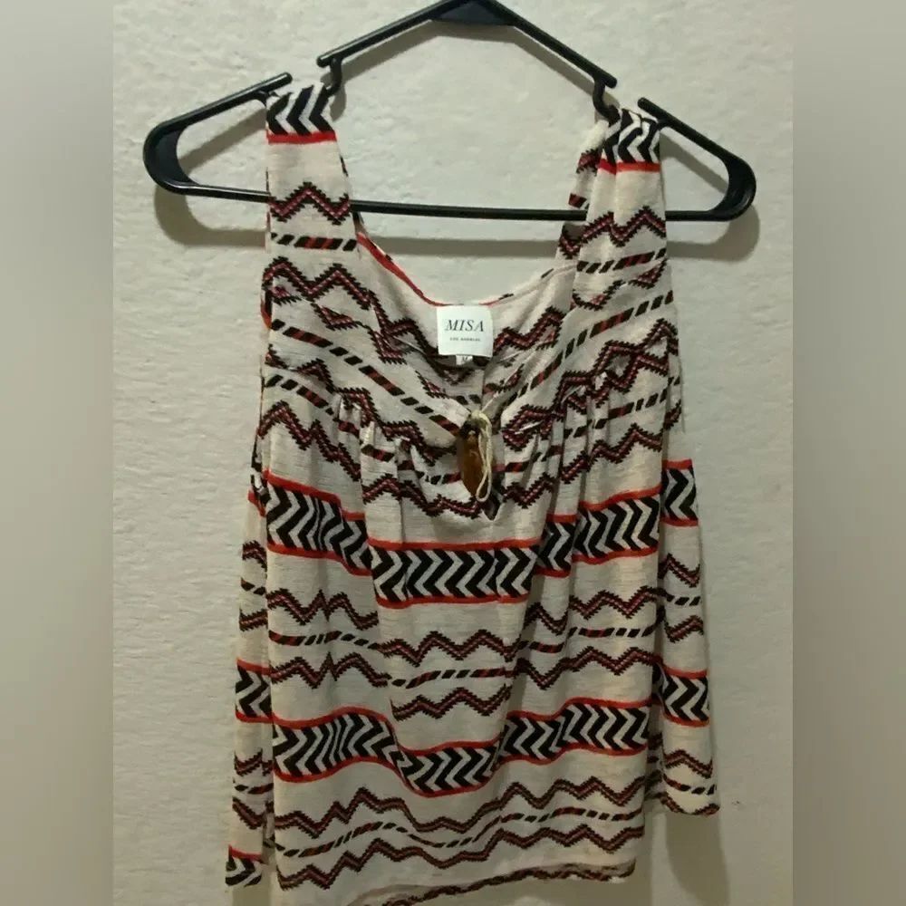 Misa Los Angeles Sleeveless Boho Top Size Medium Off-White Black Red